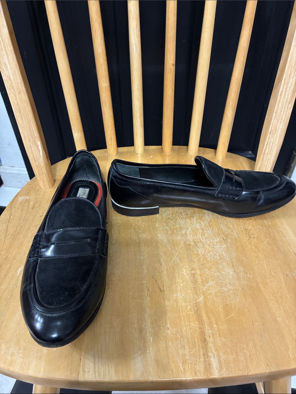rag & bone Black Leather & Suede Penny Loafers Size 37-1/2